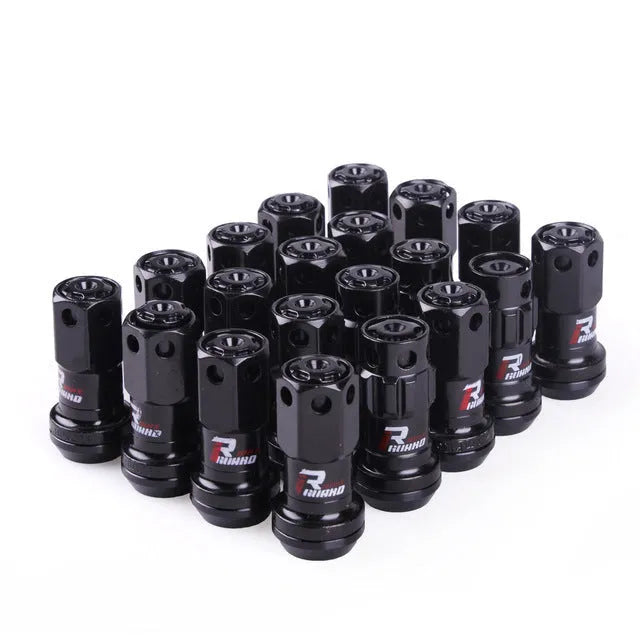 Aluminium alloy universal flat head wheel hub nuts in multiple colours including black, red, gold, blue and purple options