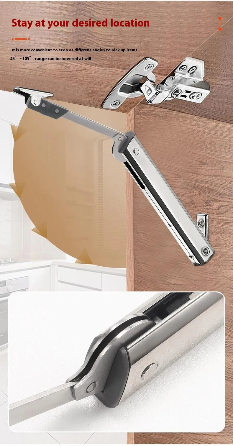 Cold rolled steel adjustable support rod for flap-up cabinet doors in natural stainless steel colour