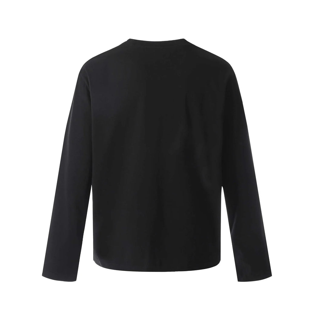 Men's retro American style cotton long sleeve T-shirt in loose fit, black and grey colour options