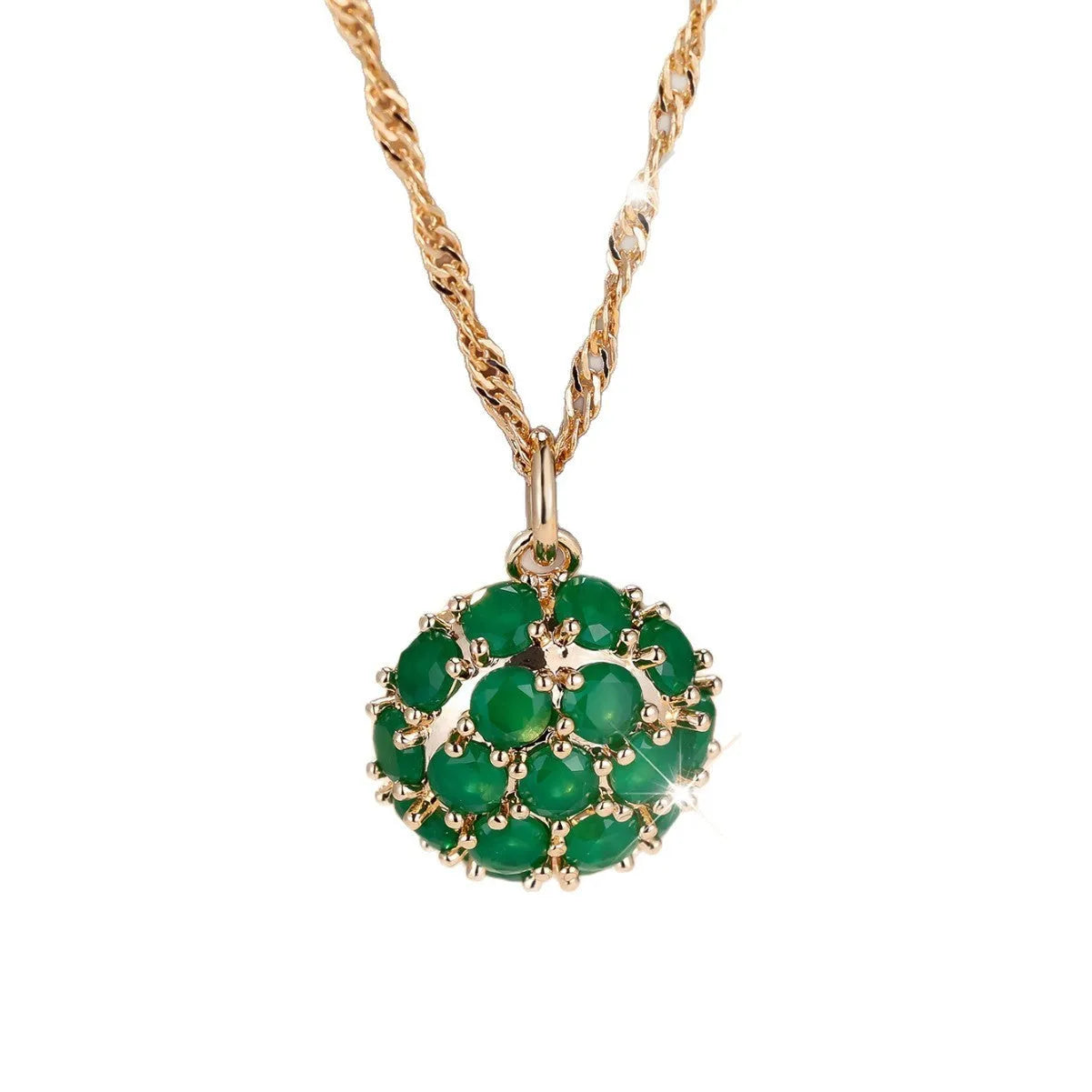 Round geometric emerald diamond women's necklace with adjustable chain in champagne gold colour