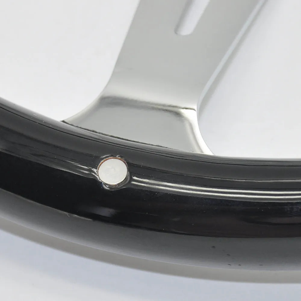 Black stained peach wood steering wheel for classic cars with electroplated finish