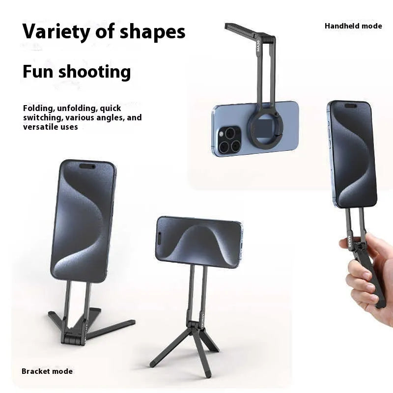 Portable photography climbing button carabiner mobile phone holder in black, aluminium alloy and silicone, compact storage 26x11.5x158mm