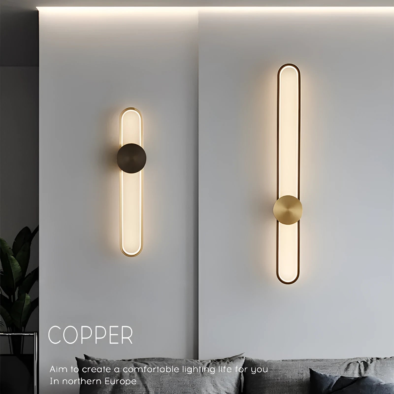 Modern minimalist wall lamp with 60cm diameter round iron shade and warm LED light