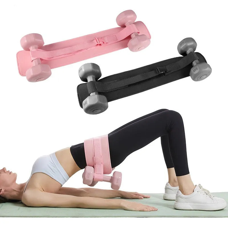 Black hip bridge training belt for weight-bearing exercises in yoga and fitness routines