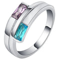 Silver copper ring with zircon inlay showing electroplated finish and contemporary band design
