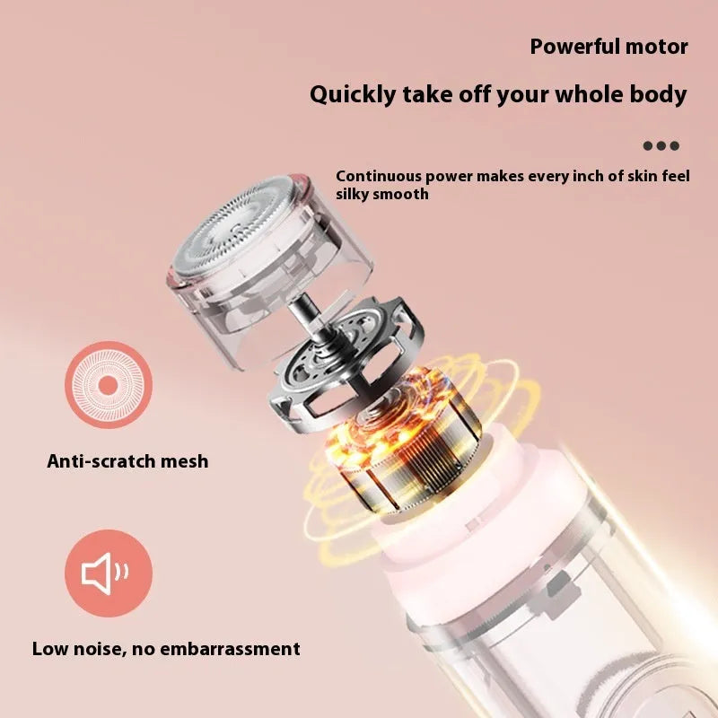 Portable white electric depilator with floating blade and USB charging for body hair removal
