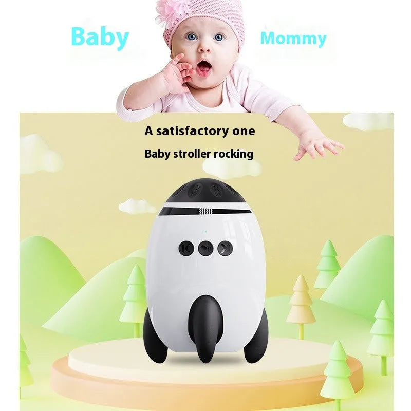 White ABS plastic baby sleep comforter device with automatic shaking and Bluetooth connectivity for strollers