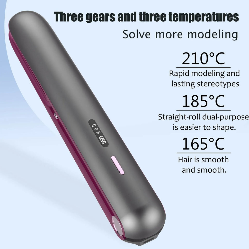 Moon shadow grey wireless hair straightener with ceramic tourmaline plates and temperature control
