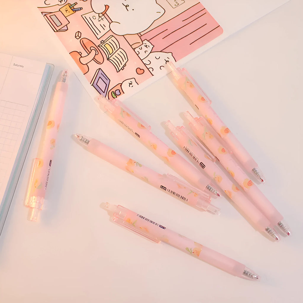 Cute peach press gel pen with kawaii design, plastic shell, 14cm length
