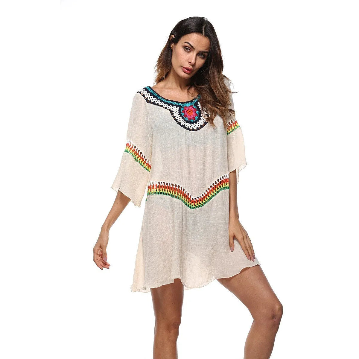 Women's crocheted ethnic style beach sun protection clothing for swimming and sports