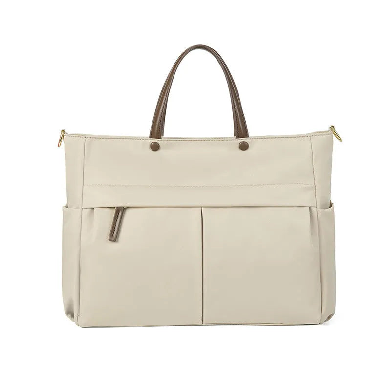 Women's Oxford cloth briefcase laptop bag with contrast stitching in elegant black colour