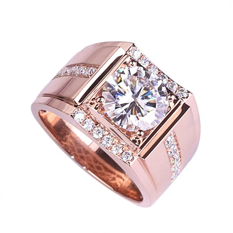 Men's geometric imitation moissanite ring with adjustable opening and high carbon diamond zircon stones