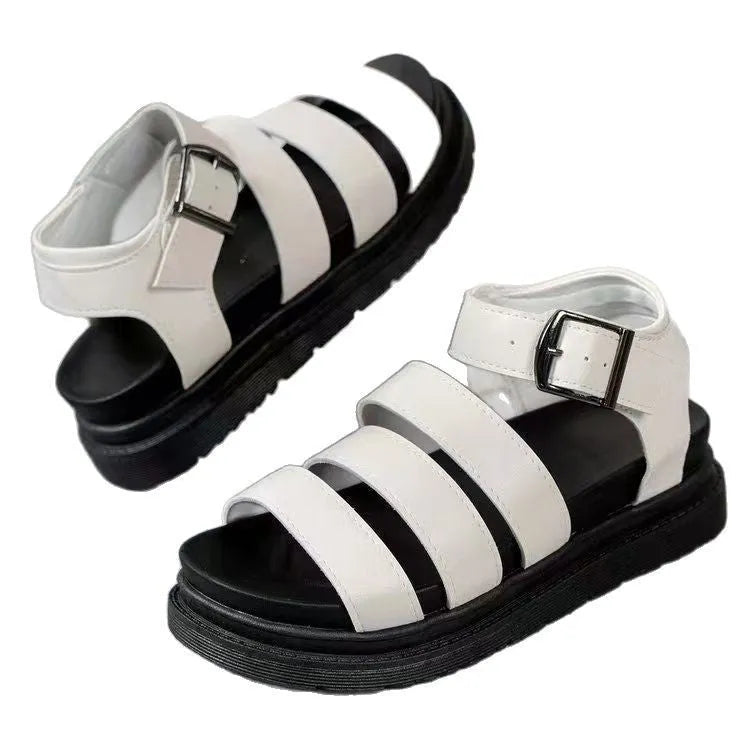 Thick sole outdoor beach sandals with PU upper and rubber sole in black, white, or orange colours