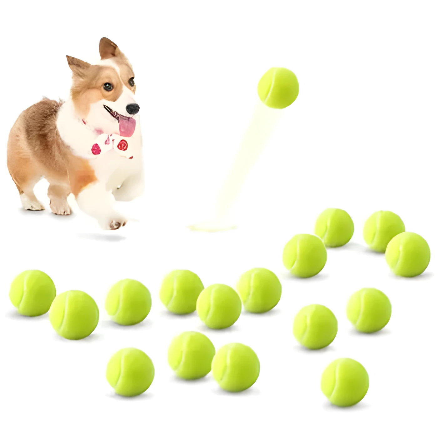 Bite-resistant rubber dog tennis ball in 6.3cm size showing multiple colour options