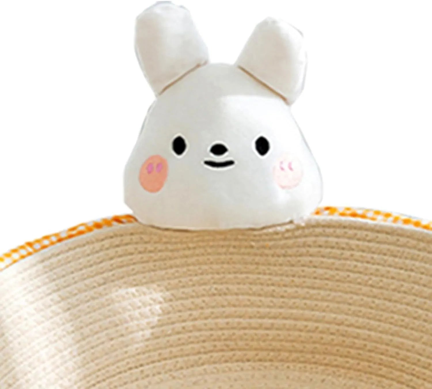 Woven cotton rope cat bed with integrated scratching surface in basket design