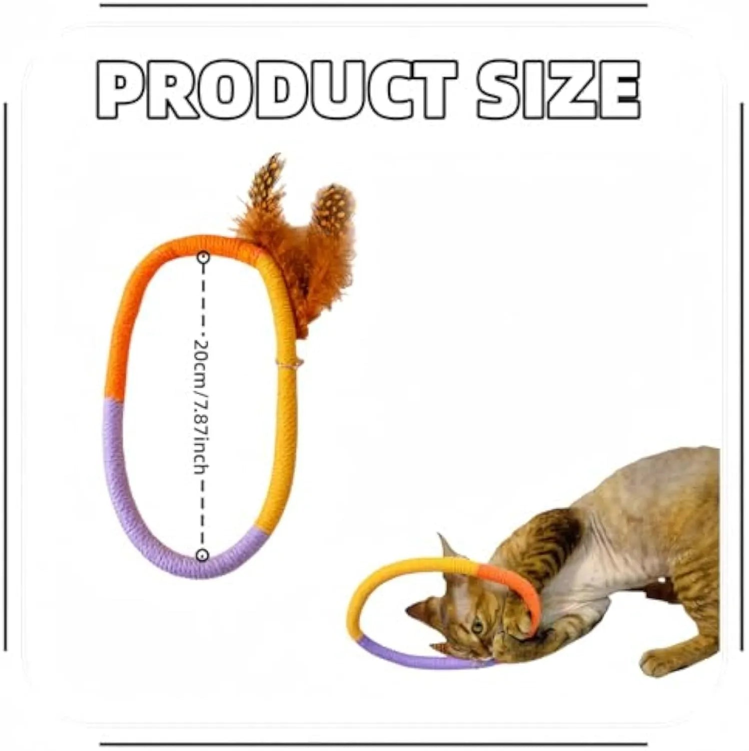 Green and purple cotton rope circular cat toys with feathers and catnip for indoor feline play