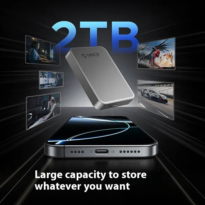 Grey magnetic mobile solid-state drive with suction ring attachment and ultra-thin design