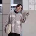 Blue cloud pattern women's spandex cardigan sweater coat, loose fit, shown open.