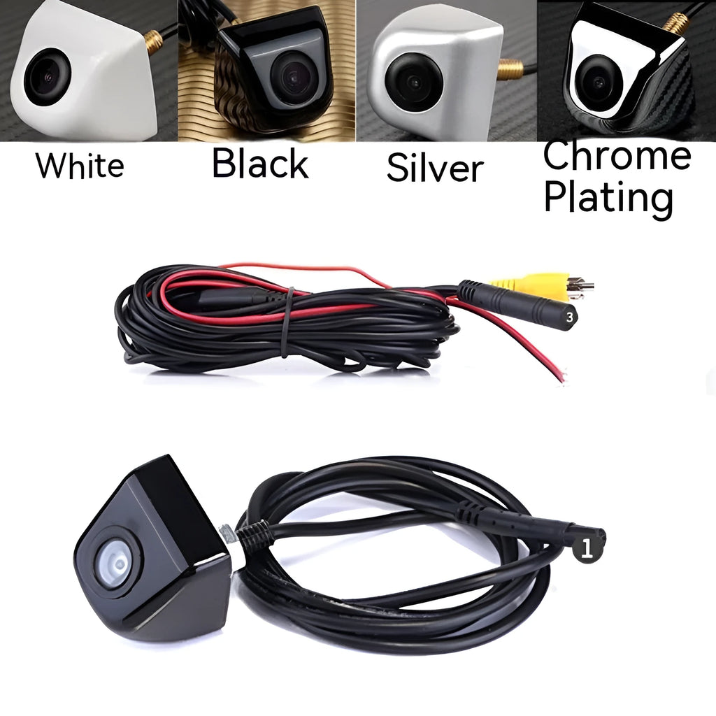 HD car night vision waterproof rearview camera with metal shell in black, silver, white or chrome finishes
