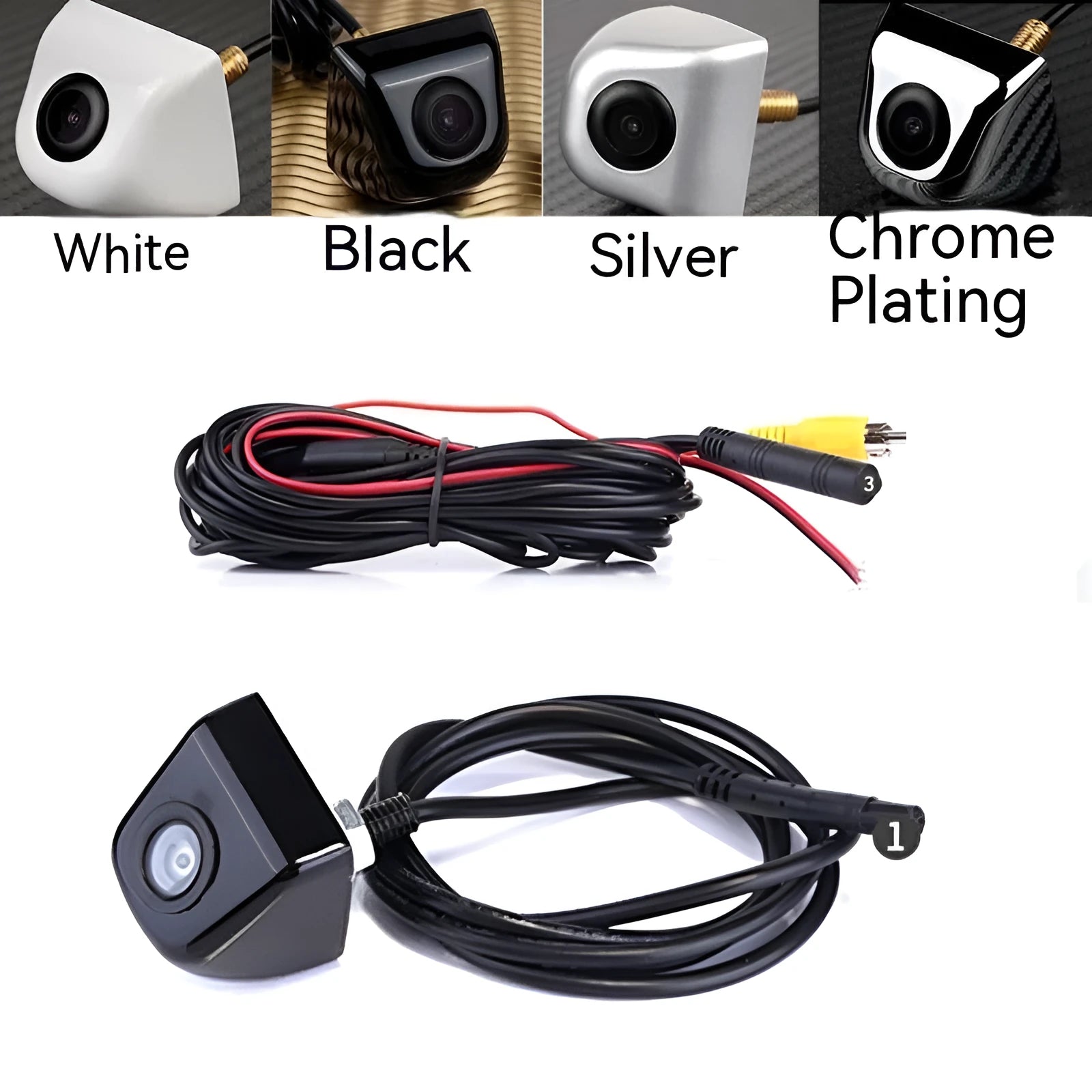 HD car night vision waterproof rearview camera with metal shell in black, silver, white or chrome finishes
