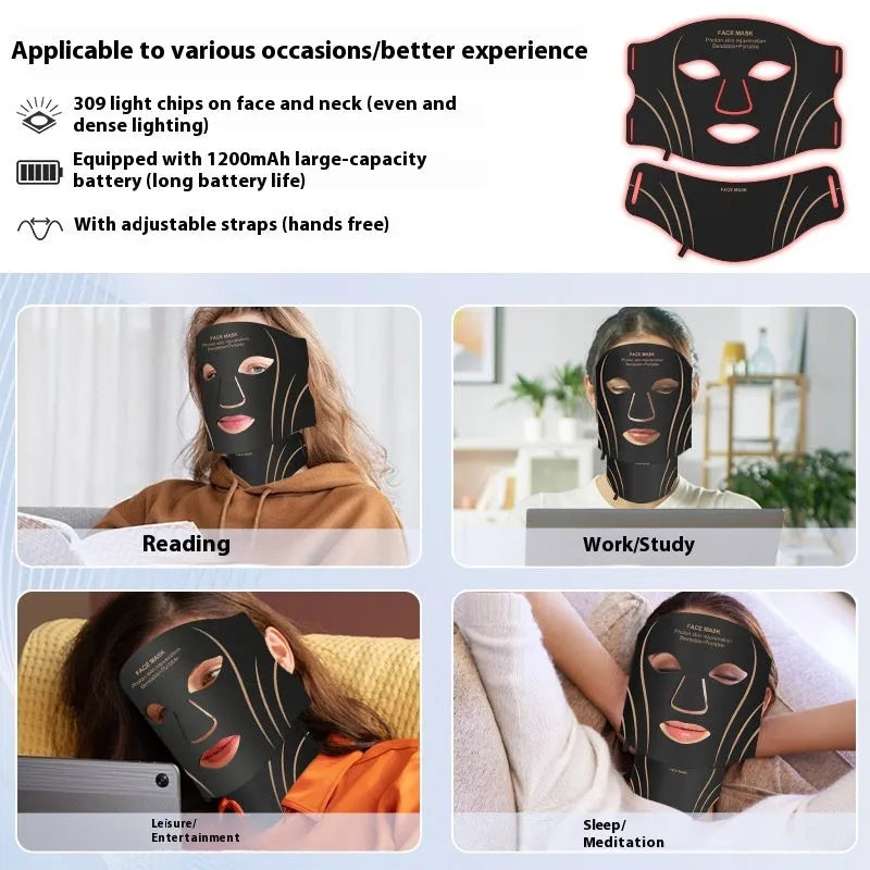 Black and gold IPL LED phototherapy facial mask beauty device with headband and touch screen controls