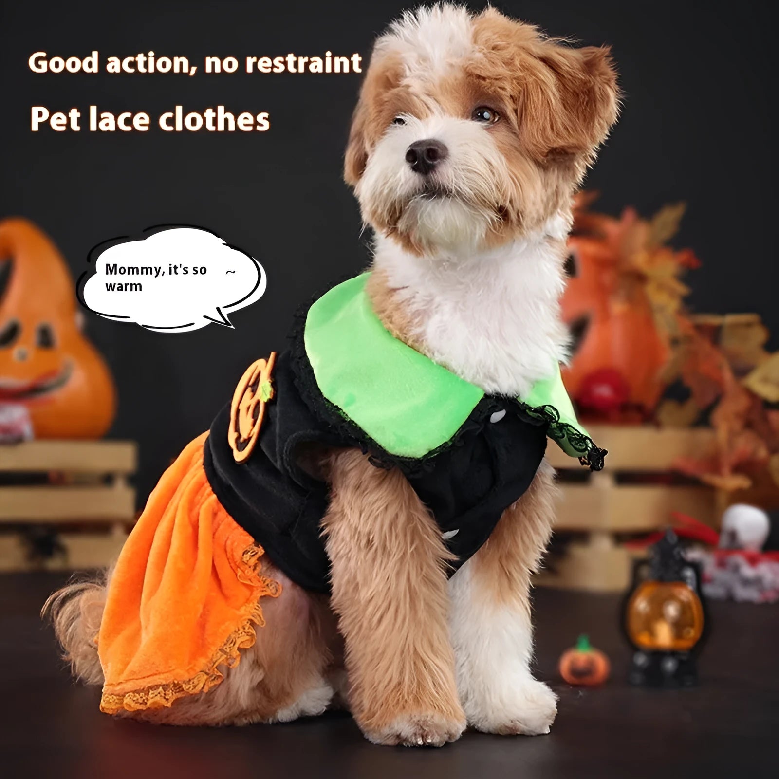 Halloween pumpkin skirt pet costume for small dogs in crystal velvet fabric