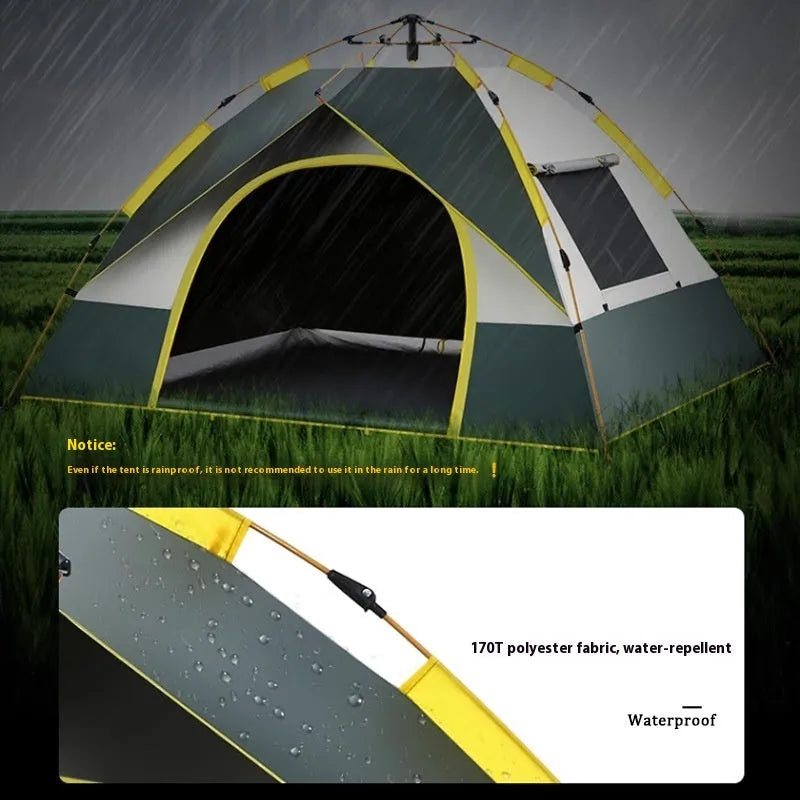 Dark Green Silver Glue automatic pop-up camping tent for 3-4 people with ground nails