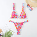 Women's floral print bikini swimsuit set in blue, rose red, sky blue or white