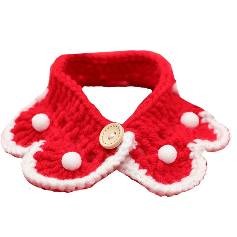 Knitted pet collar in milk cotton with cartoon pattern, showing customisable colour options and size variations
