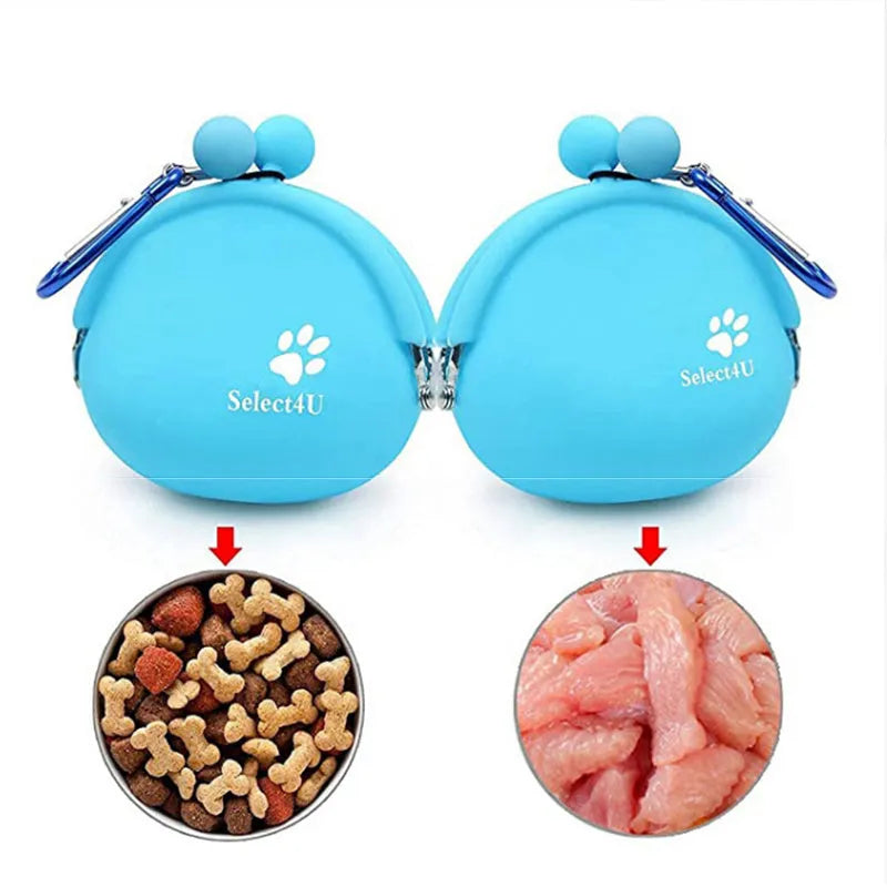 Silicone dog treat waist bag with hook and loop closure in assorted colours