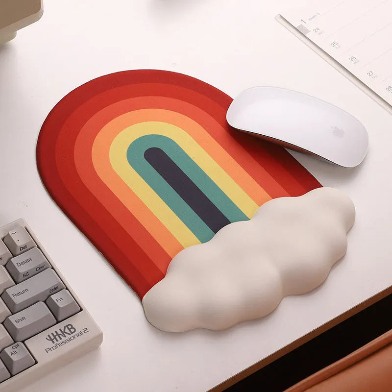 Silicone wrist support mouse pad and keyboard rest set with pastoral cloud pattern in chosen colour