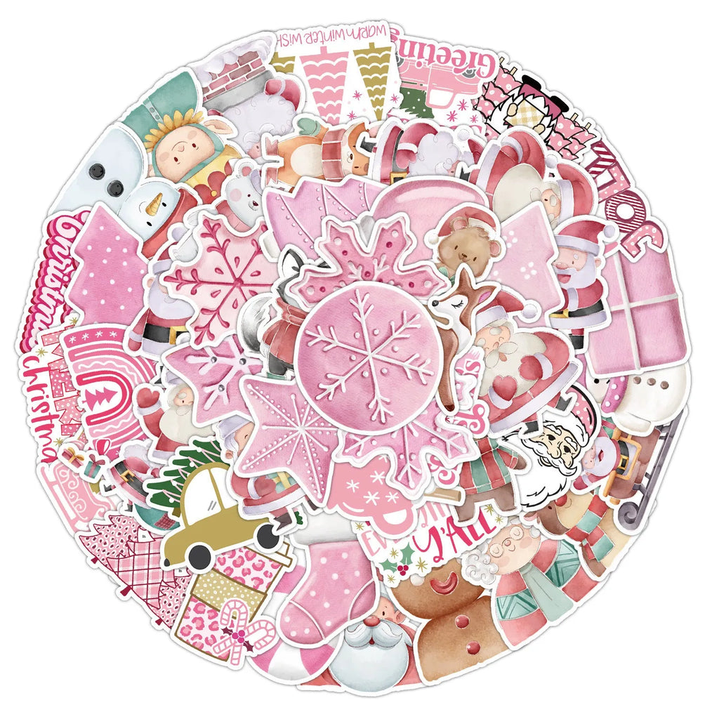 Pack of 50 cute Christmas decoration stickers, waterproof, for cars and electronics.