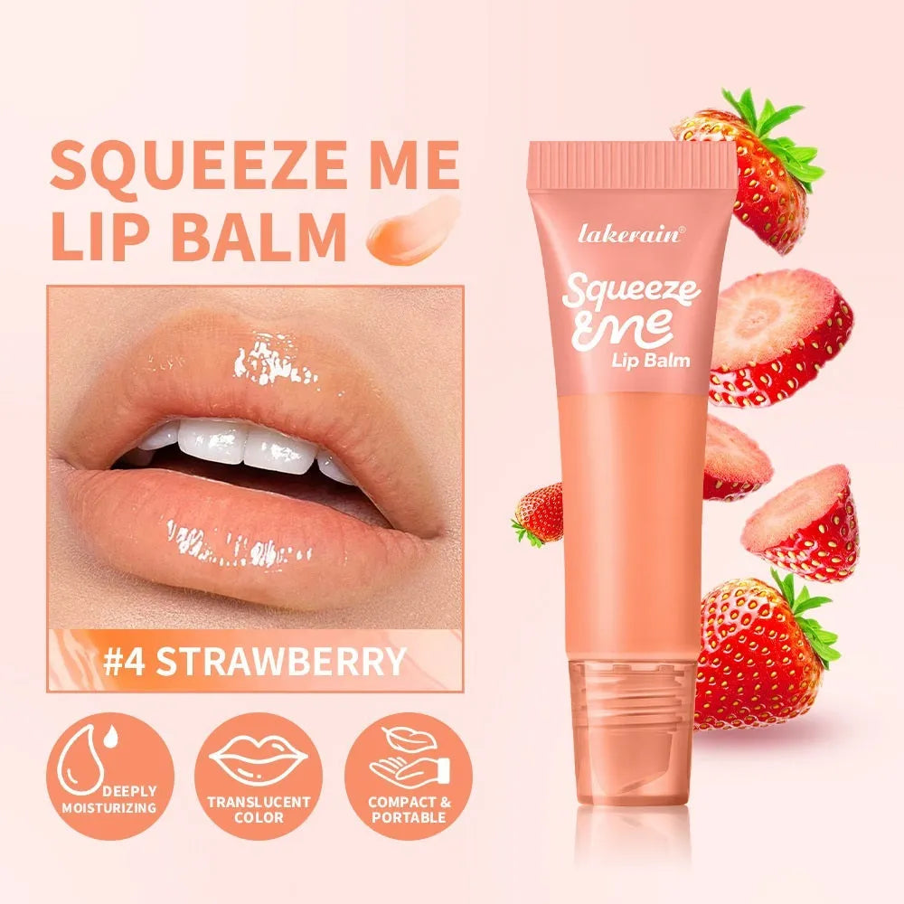 Sweet fruit flavour moisturising squeeze lip balm in 6g tube with five flavour options: Grape, Honeydew, Peach, Strawberry, and Vanilla Frosting
