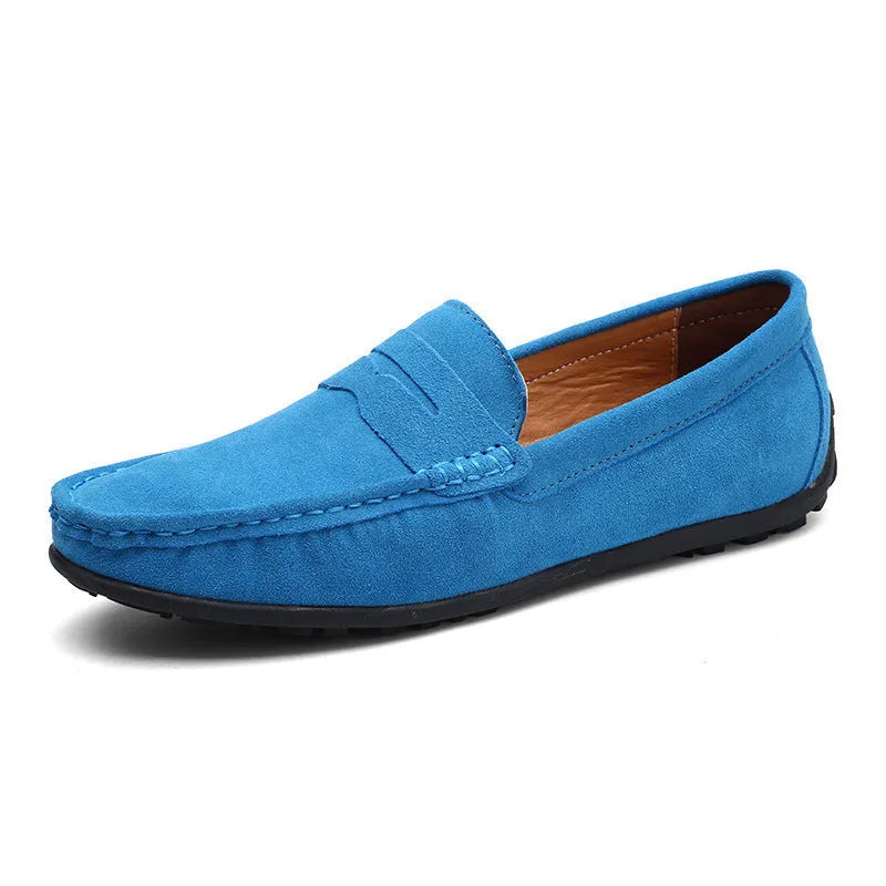 Men's suede leather casual loafers in low-top Gommino style with rubber soles