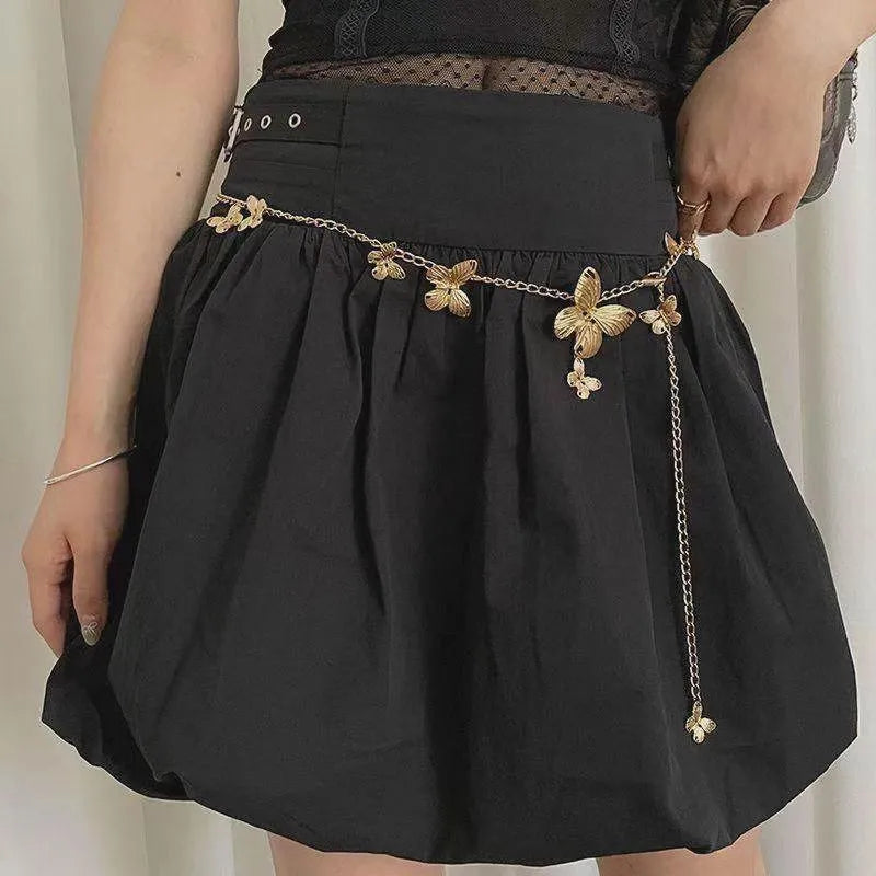Gold or silver alloy butterfly waist chain showing 40cm decorative section on 104cm length