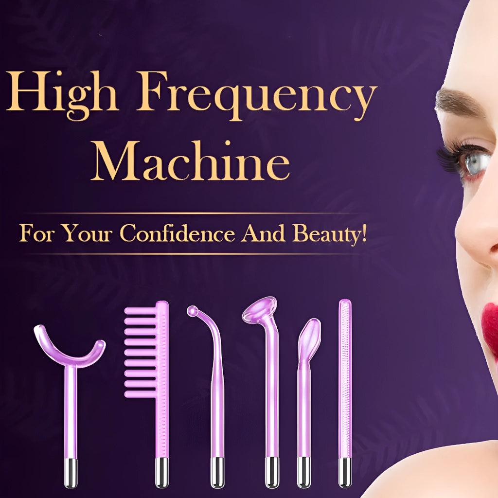 Purple high wave electrotherapy beauty instrument with six accessory heads