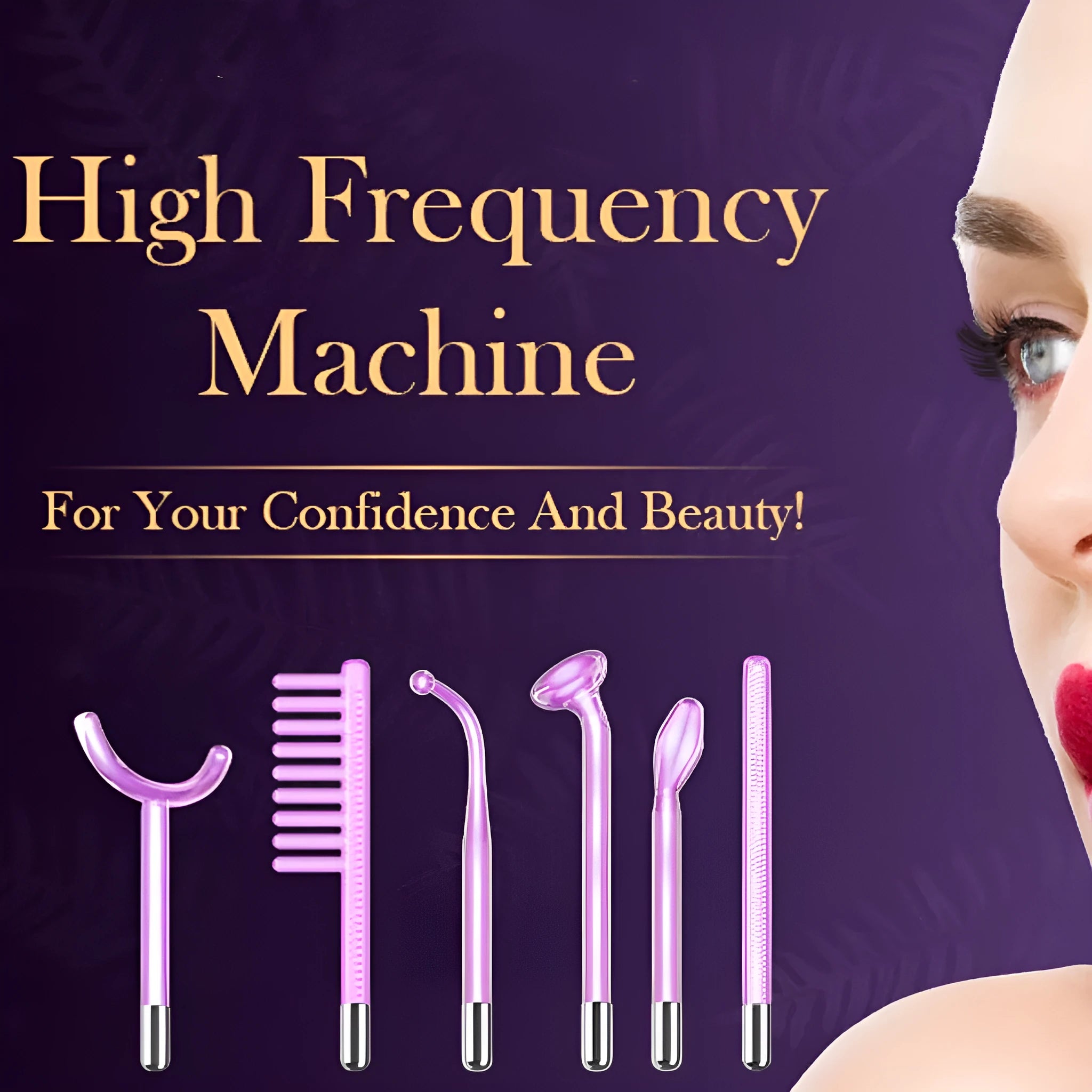 Purple high wave electrotherapy beauty instrument with six accessory heads