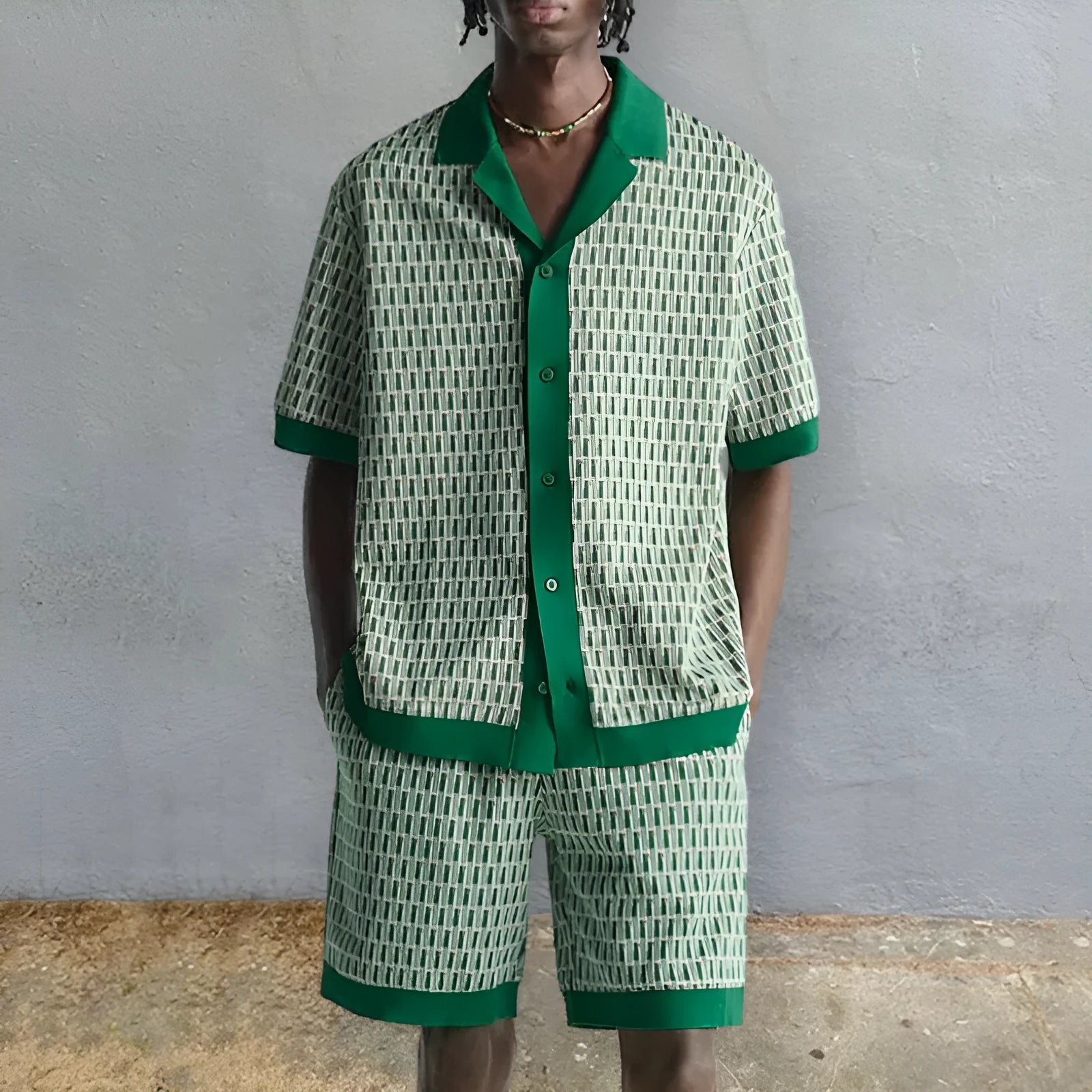 Men's short-sleeved printed shirt and matching shorts two-piece set in colour MHX01344