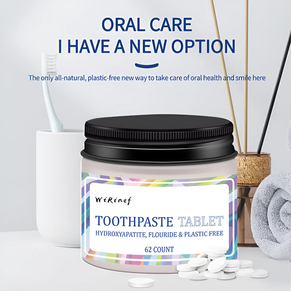 62 piece solid toothpaste tablets in TP19 format for portable oral hygiene