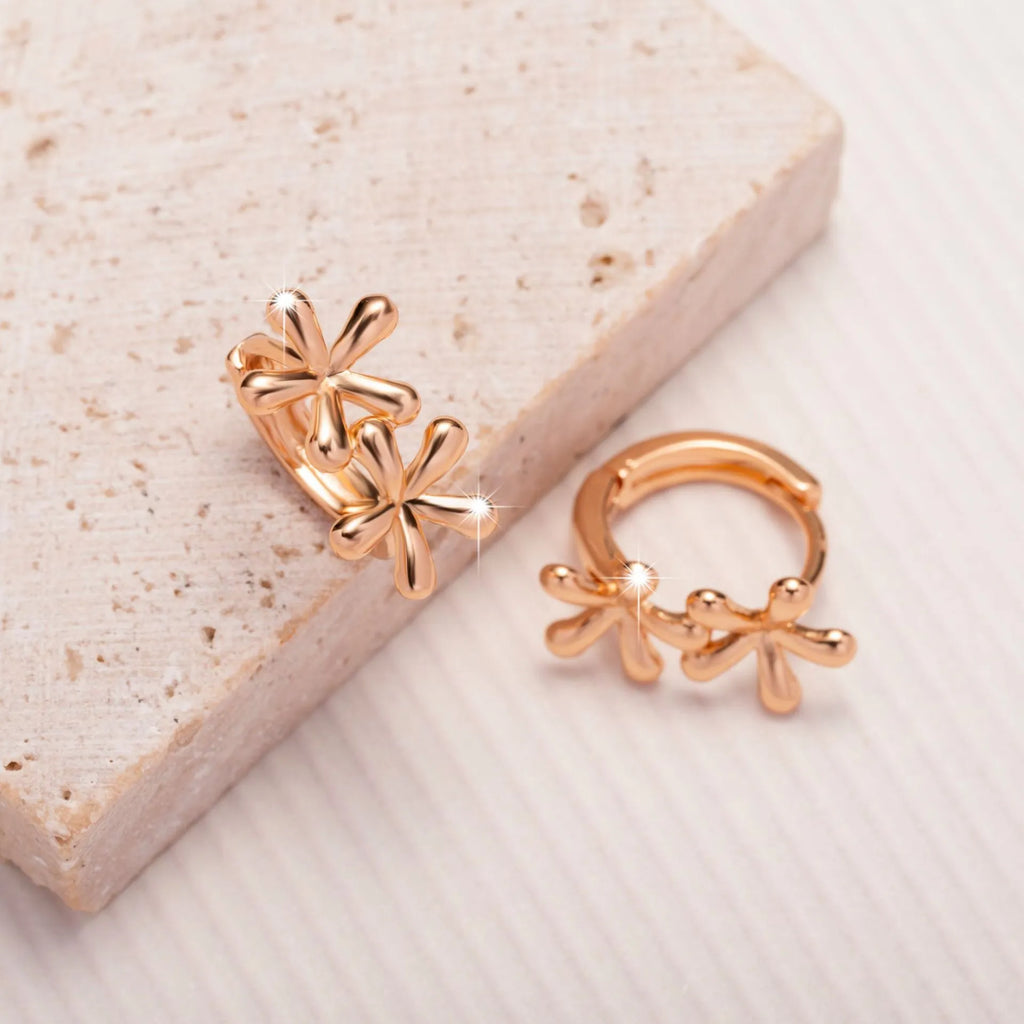 Rose gold electroplated circular earrings with waterdrop flower design in European and American style