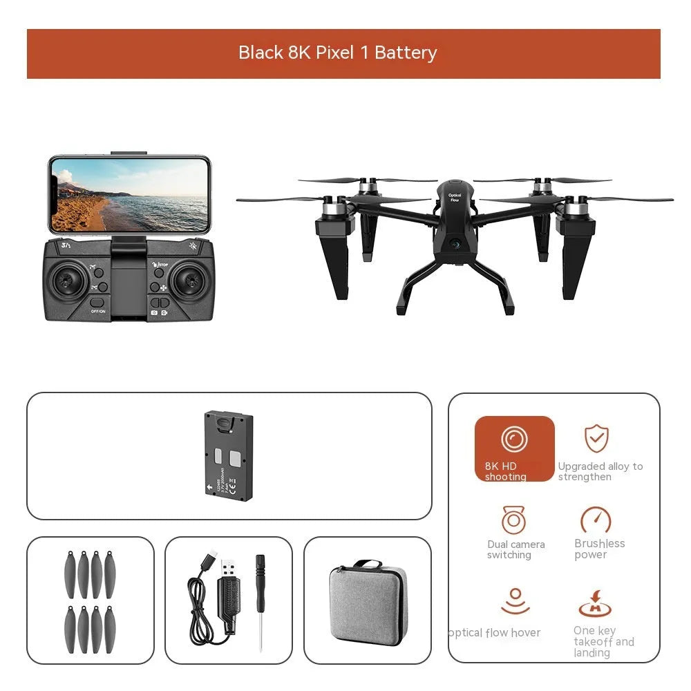 White KS66 alloy UAV drone with camera and remote control on a storage bag.