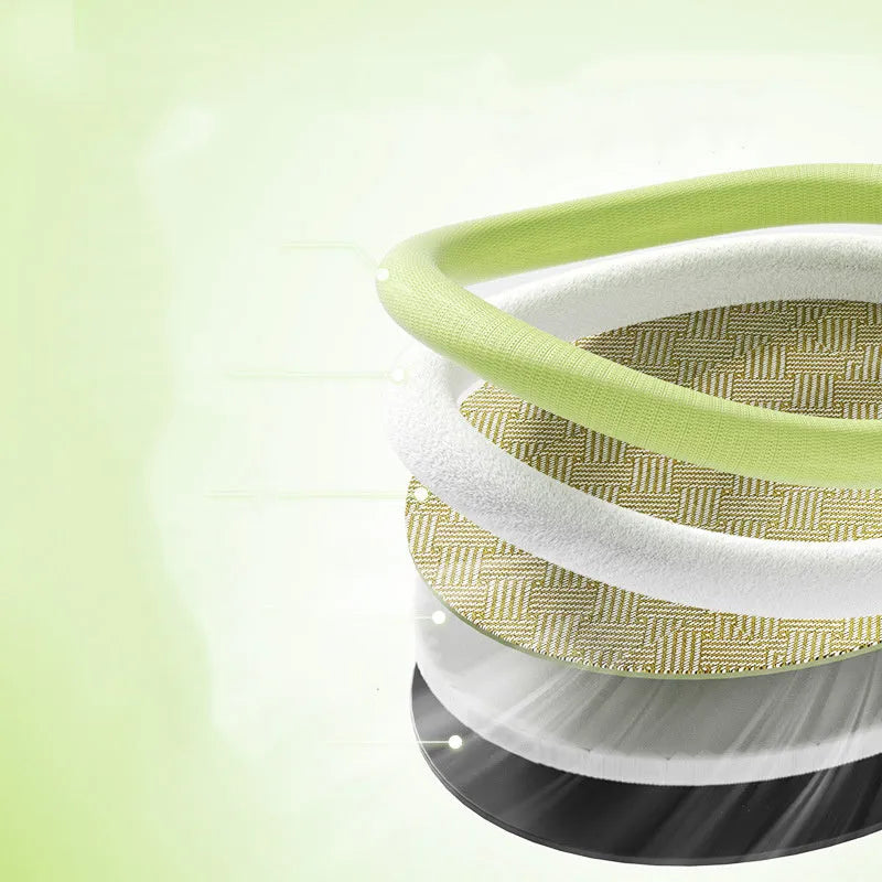 Green fruit-shaped pet nest with a raised backrest edge for dogs and cats on a wooden floor.