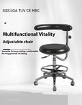 Black leather dental hospital chair for dentist or nurse use in a clinical setting.
