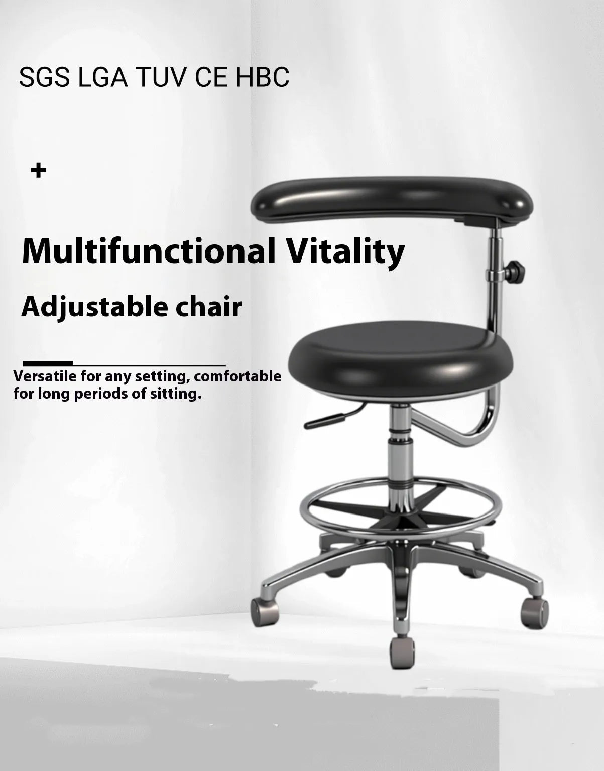 Black leather dental hospital chair for dentist or nurse use in a clinical setting.