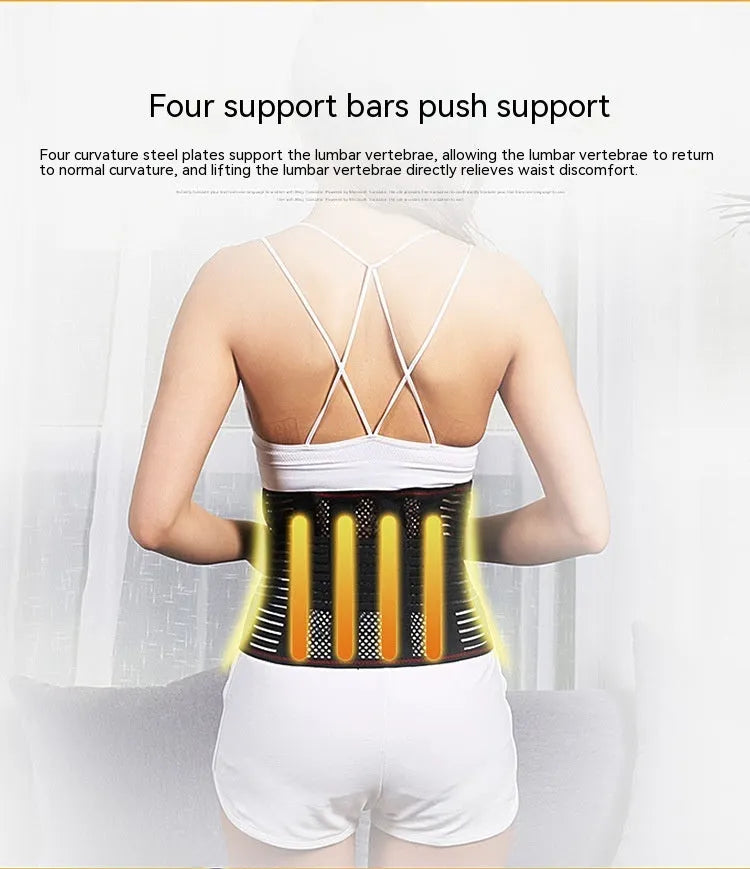 Black sports waist support with steel plate lumbar reinforcement for adult fitness activities