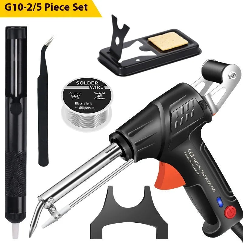 G102 black alloy soldering gun kit with five pieces and 205x170mm base