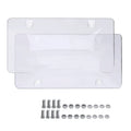 Black plastic American standard licence plate frame with two screws and nuts on a white background