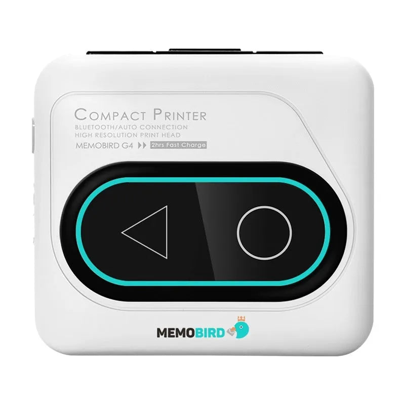 Portable Bluetooth thermal printer in avocado green, pink, small yellow duck or white colours