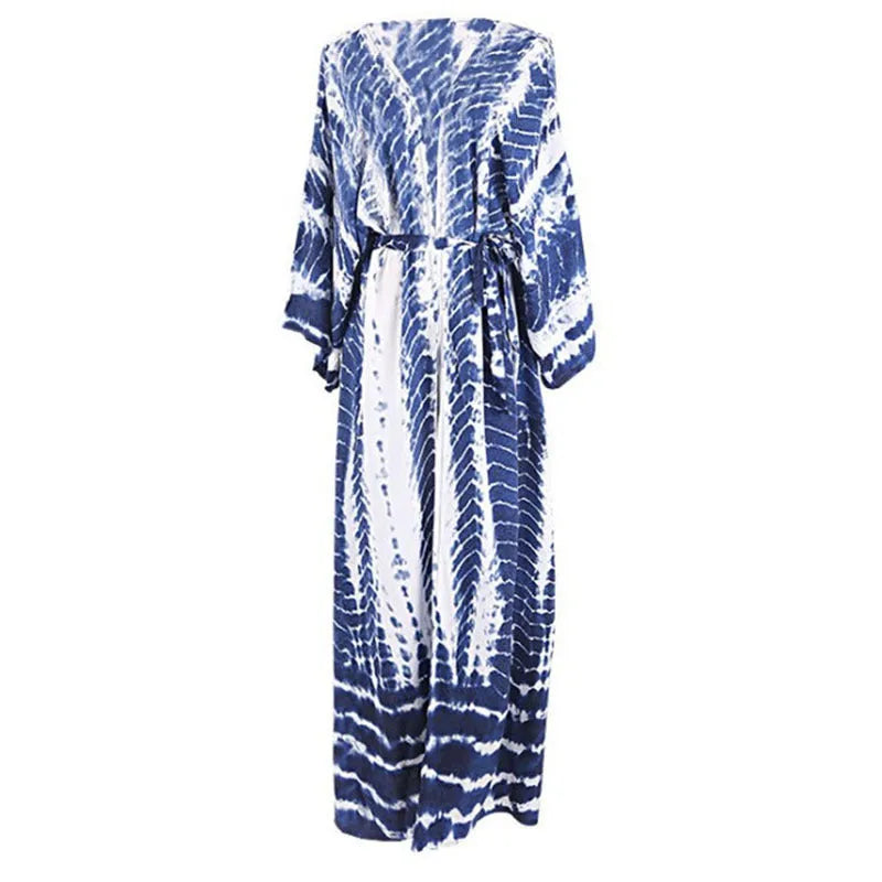 Printed loose beach cover-up shirt in cotton with long sleeves for sun protection