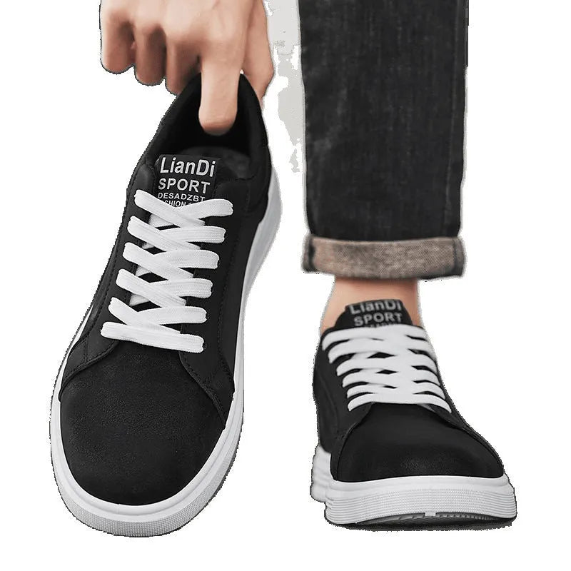 Men's high-cut black PU leather sneakers with snake pattern texture and rubber sole.